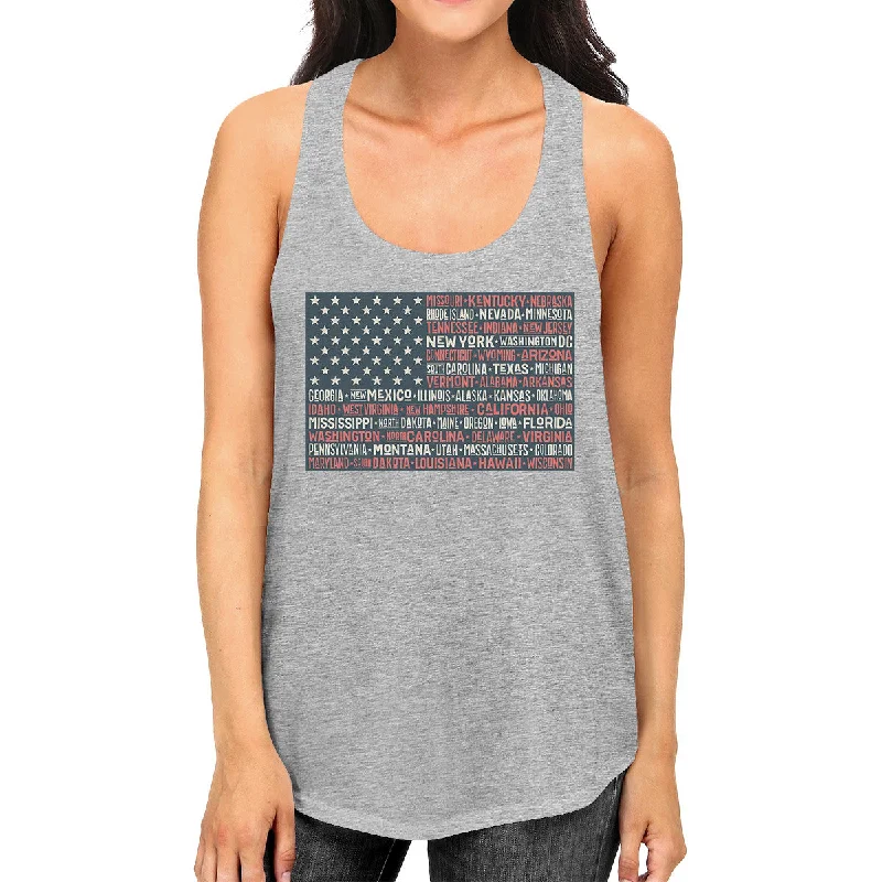 Women's Outfit For The Office 50 States Us Flag Womens Grey Tanks Funny 4th Of July Outfit Idea