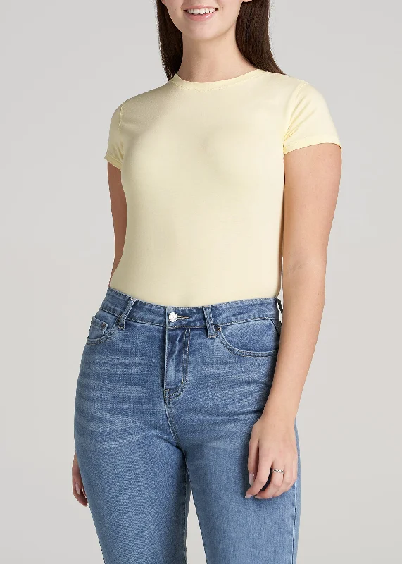 Plus-Size Women's Clothing Women's SLIM-FIT Crewneck Cap Sleeve Tall Tee in Butter Yellow