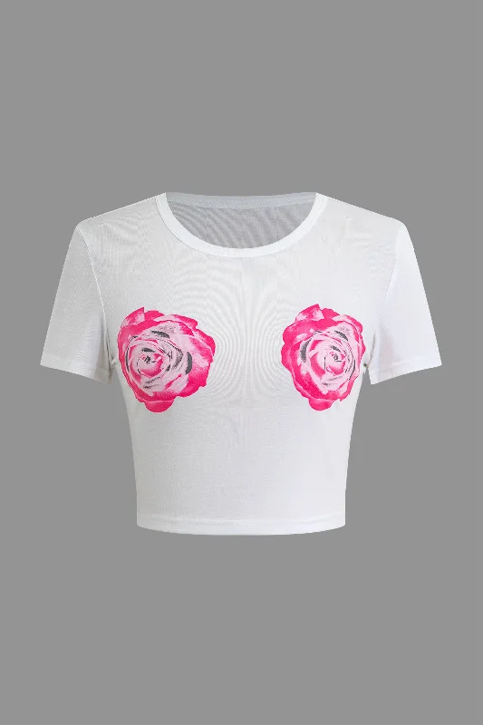 Fashion-Forward Women's Clothing Floral Print Crop T-shirt