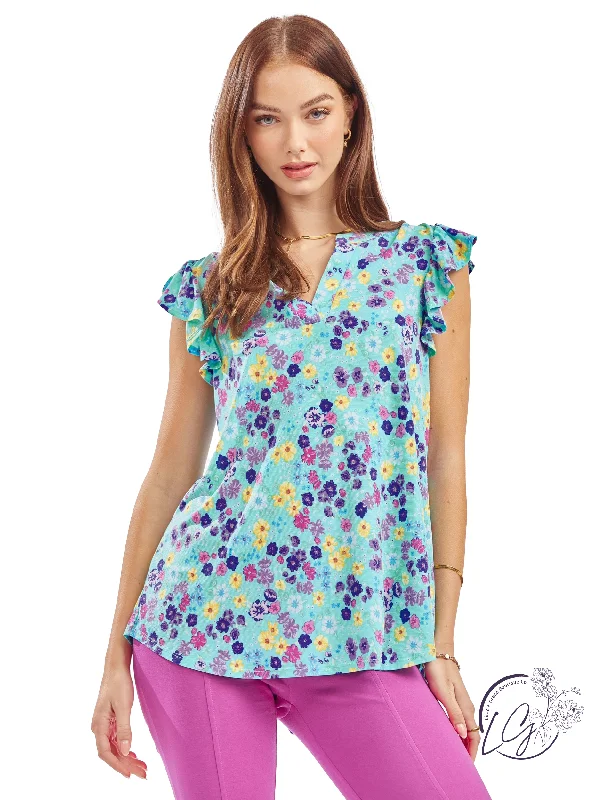 Fashion-Forward Women's Clothing Teal Lizzy Flutter Top