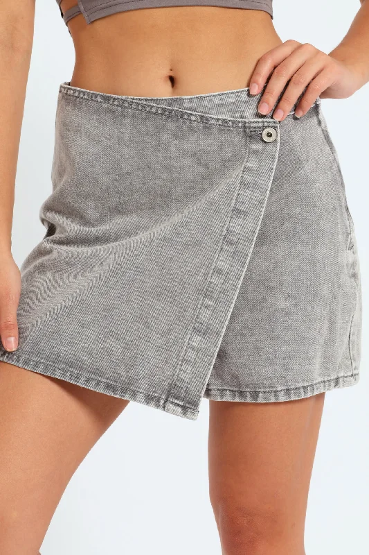 Women's Comfortable Lounge Garments Denim Skort - Light Grey