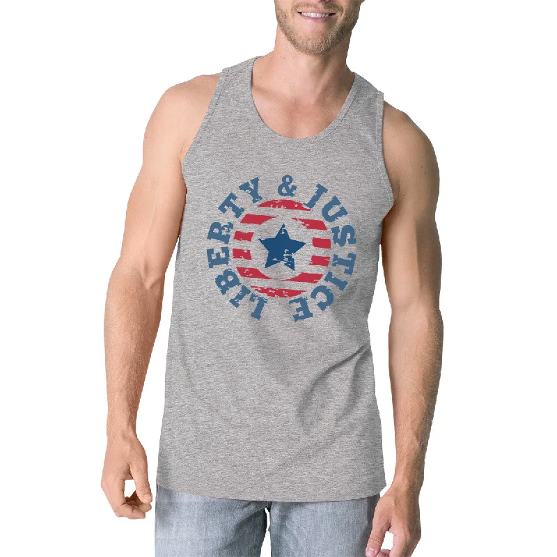 Feminine Style Promotions Liberty & Justice Grey Sleeveless Tee 4th Of July Tank Top For Men