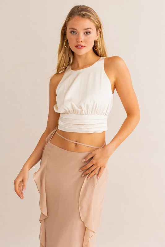 The Good Stuff First Impressions Satin Ruched Cropped Top - Medium - Final Sale