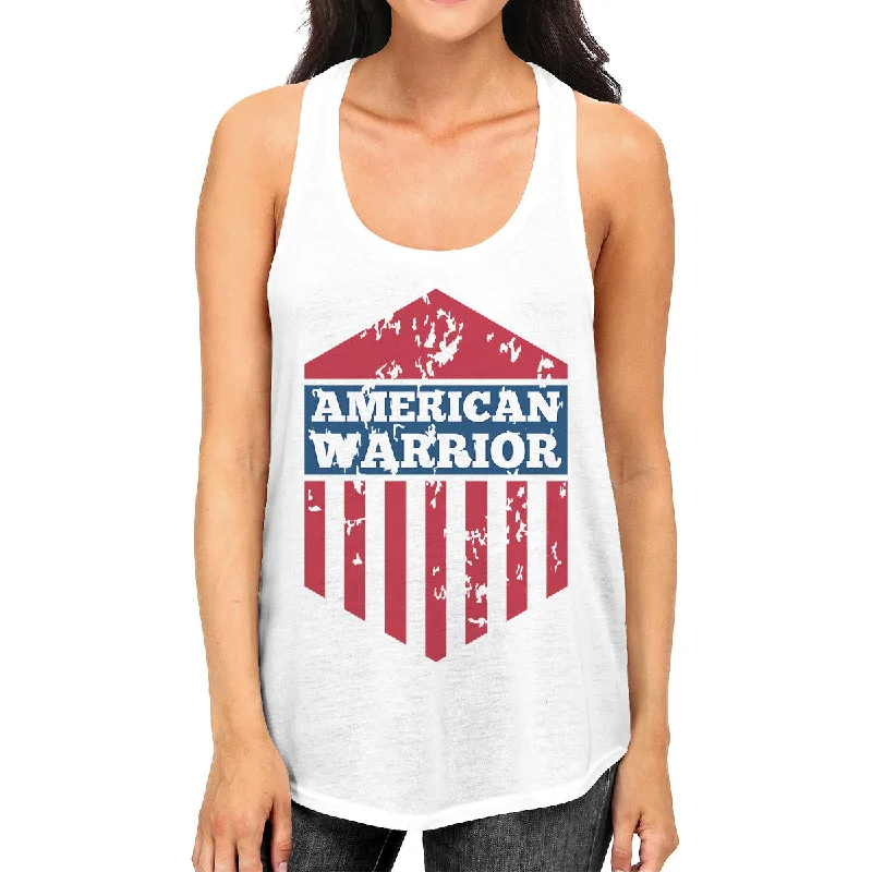 Women's Relaxed Clothes American Warrior Womens White Crewneck Graphic Tanks Gift For Her