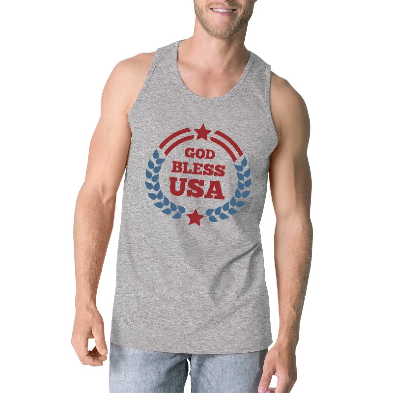 Charming Women's Clothes For Special Events God Bless USA Mens Grey Cotton Tank Top Independence Day Gift Idea