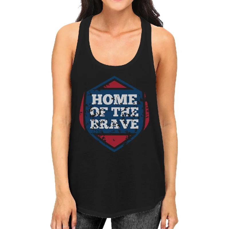 Women's Occasion Wear Clothing Home Of The Brave Black Cotton Unique Graphic Tank Top For Women