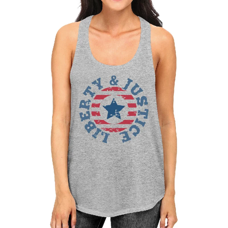 Women's Clothing Sets Liberty & Justice Womens Gray Sleeveless Tee 4th Of July Tank Top