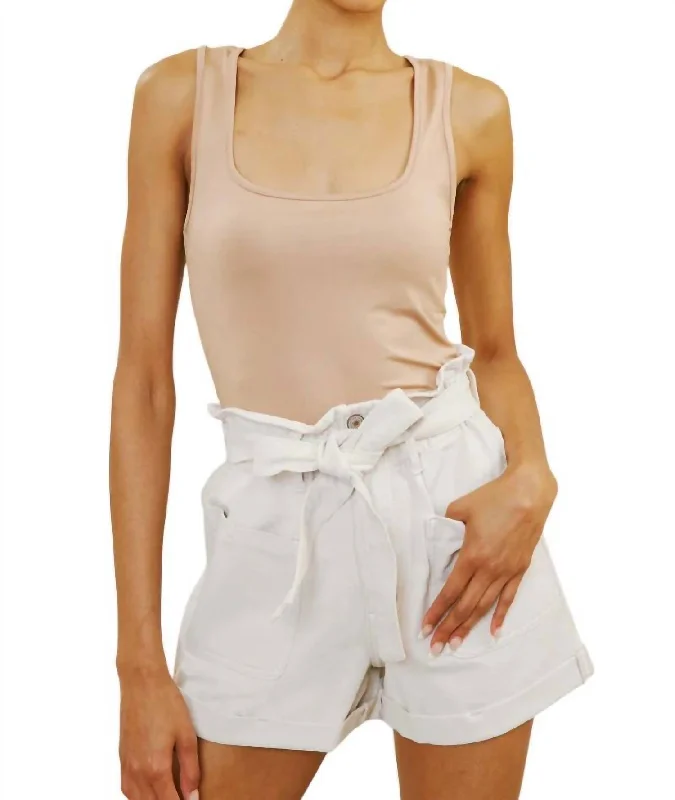 Modern Fashion Sale Ultra High Rise Belted Paperbag Shorts In Taupe