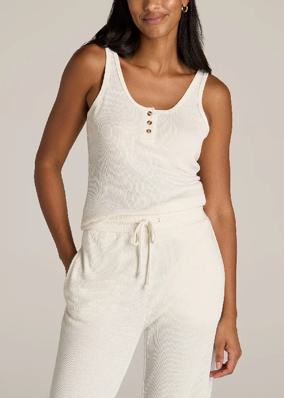 Daring Fashion Promotions Waffle Tank Top for Tall Women in White Alyssum