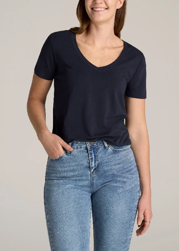 Athleisure Style Sale Women's Tall Scoop V-Neck Tee in Dark Navy