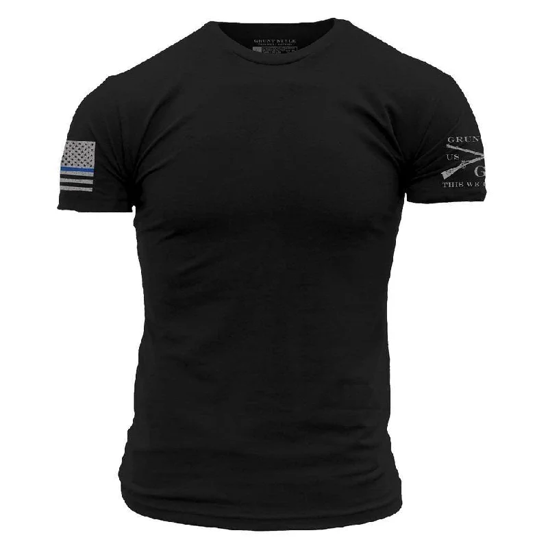 Women's Clothing For Special Occasions Blue Line Flag Basic T-Shirt - Black