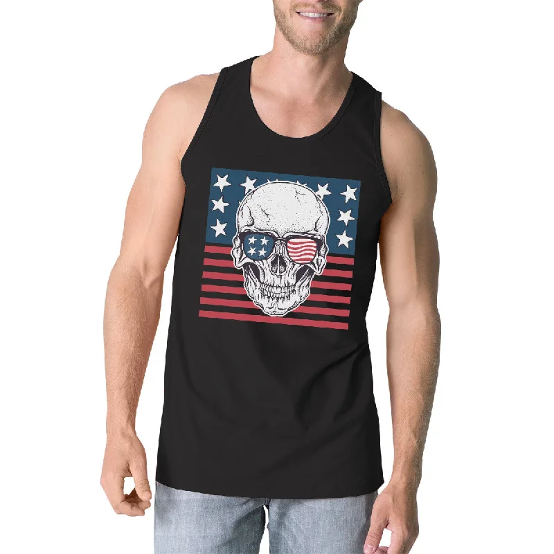 Special Offers, Don't Miss Skull American Flag Mens Black Tank Top Crewneck Line Cotton Tee