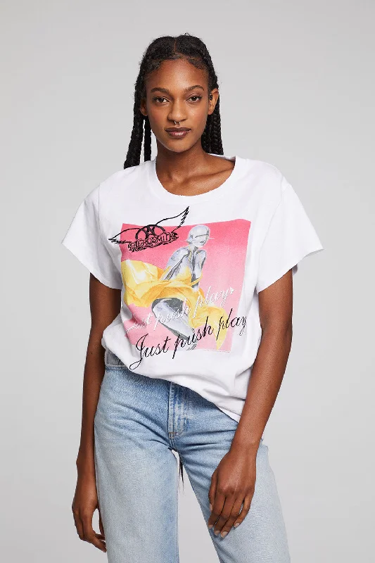 Feminine Luxe Style Sale Aerosmith Just Push Play Tee