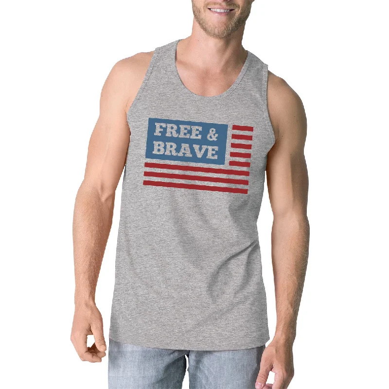 Spring Offer Free & Brave Us Flag Mens Grey Funny Graphic Tanks Crewneck Line