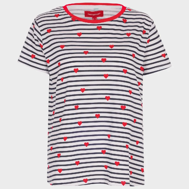 Crazy Discounts, Hurry Up Stripe Heart T-Shirt Navy & White