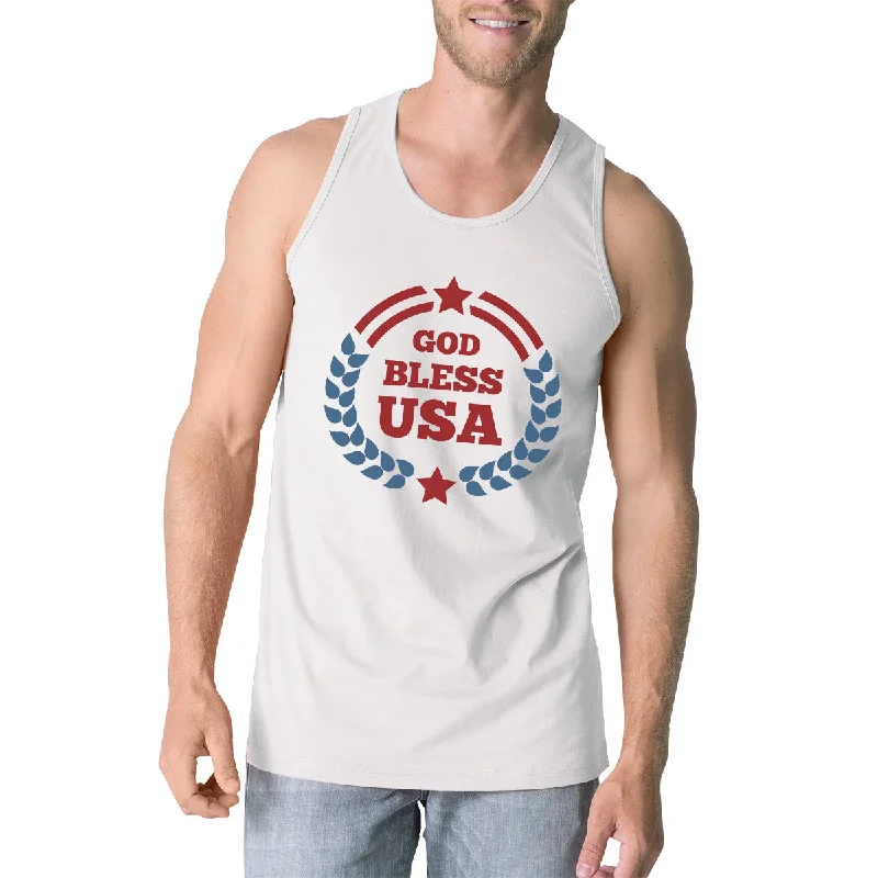 Women's Casual Wear Clothes God Bless USA Mens White Cotton Tank Top Independence Day Gift Idea