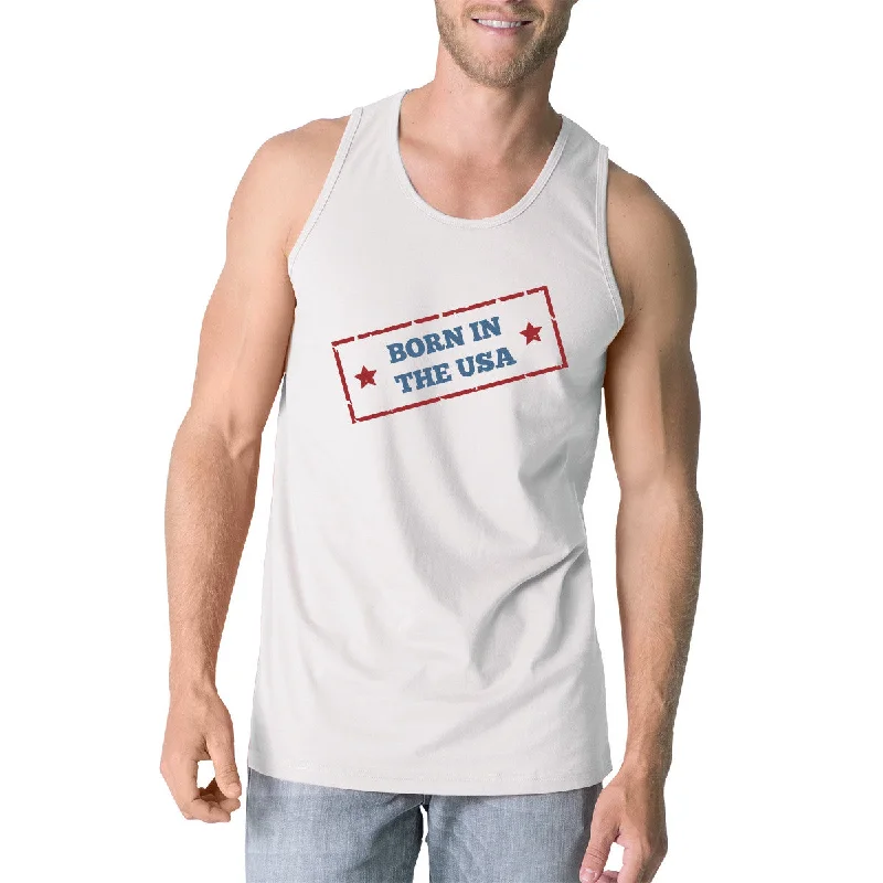 Smart Casual Deals Born In The USA White Unique Graphic Tank Top For Men Gift Ideas