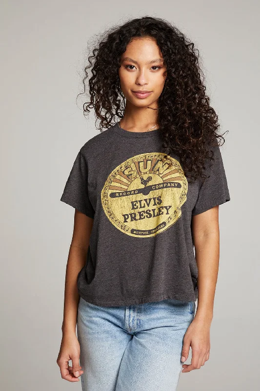 Stylish Outerwear Clothes For Women Sun Records Elvis Vinyl Crewneck Tee