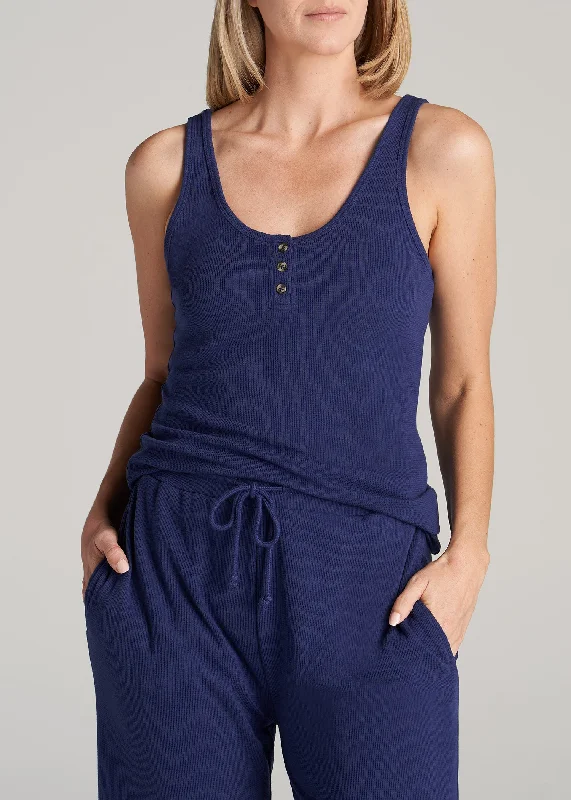 Women's Relaxed Clothes Waffle Tank Top for Tall Women in Midnight Blue