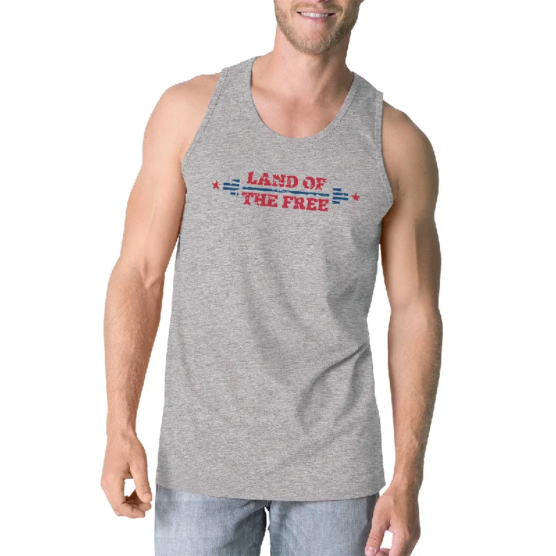 Flirty Fashion Discounts Land Of The Free Mens Gray Sleeveless T-Shirt Crewneck Cotton Tank