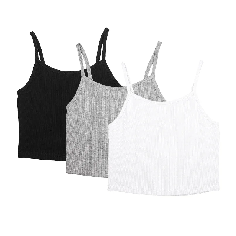 Women's Clothing For Outdoor Events icyzone Spaghetti Strap Tank Crop Top - Sleeveless Open Back Cotton Ribbed Knit Cami Shirts Women