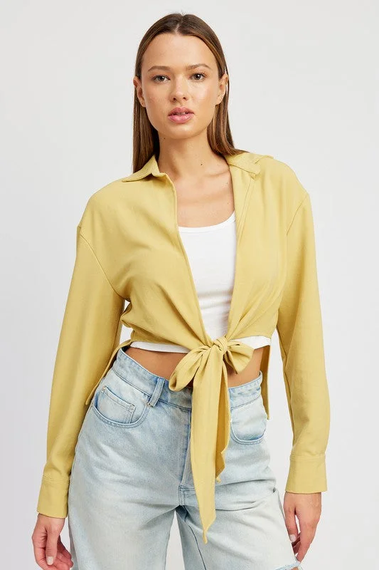 Women's Clothing Lemon Crush Front Tie Wrap Top