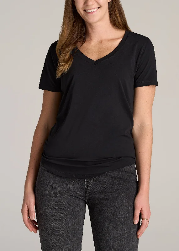 Statement Fashion Offers Women's Tall Scoop V-Neck Tee in Black