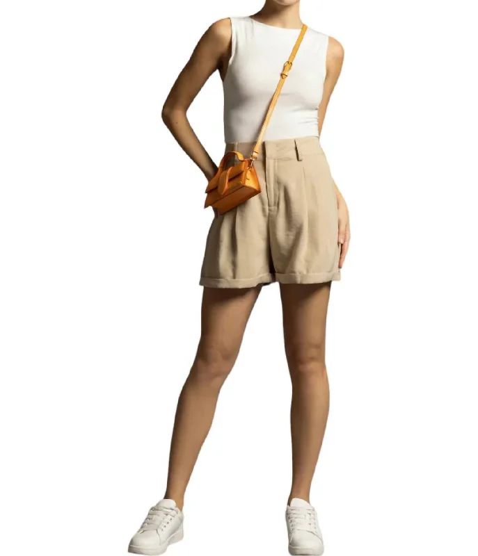 Glamorous Fashion Offers Vivi Pleated Tailored Shorts In Beige