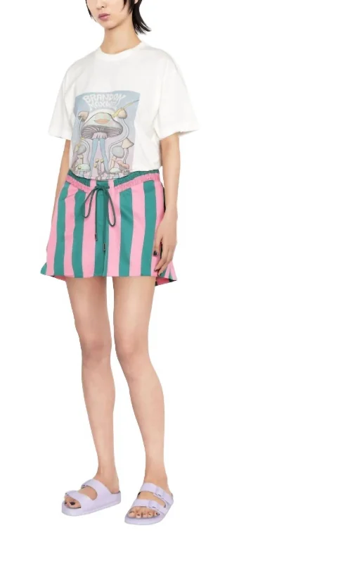 Street Style Discounts Scoop Waist Board Short In Pink-Green Verdigris Stripe