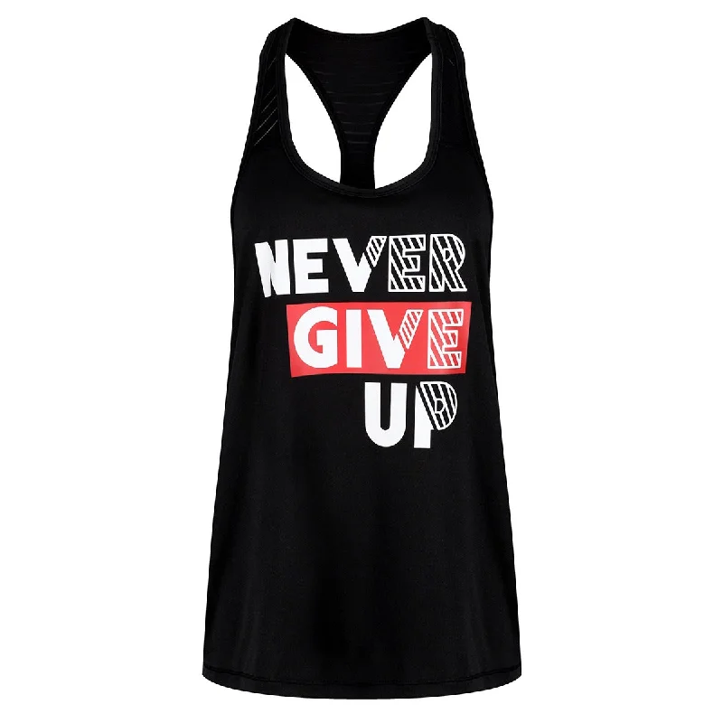 Women's Clothing For Holiday Travel 'Never Give Up' Mesh Racerback Vest