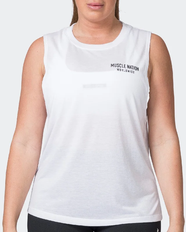 Women's Casual Wear Outfit Worldwide Drop Arm Tank - White