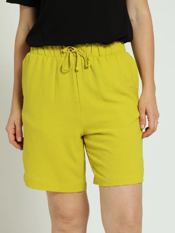 Sustainable Women's Clothing Mid Thigh Elasticated Shorts - Chartreuse