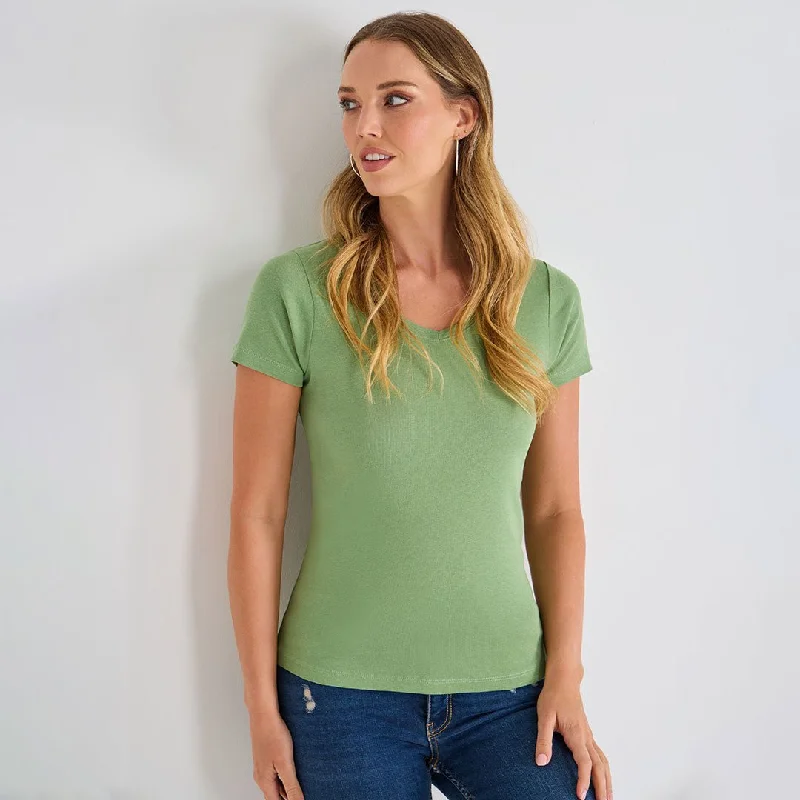 Big Discounts Ladies Watercress V Neck T-Shirt