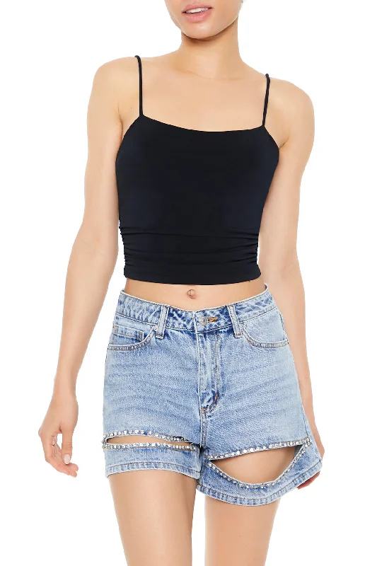 Sustainable Women's Apparel Denim Rhinestone Bermuda Shorts - Denim