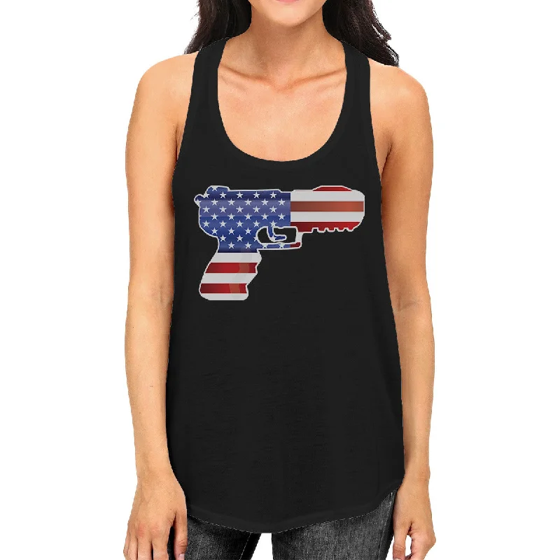 Women's Evening Wear Outfit Pistol Shape American Flag Womens Tank Top Unique Fourth Of July