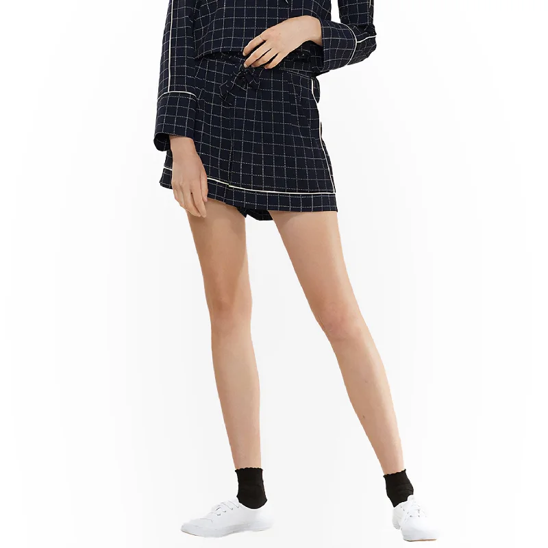 Women's Comfy Attire For Lounging Women's Grid Print High Shorts in Navy Plaid