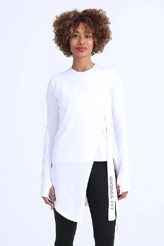 Fresh Fashion Discounts White Abstract Knotted LS Tee