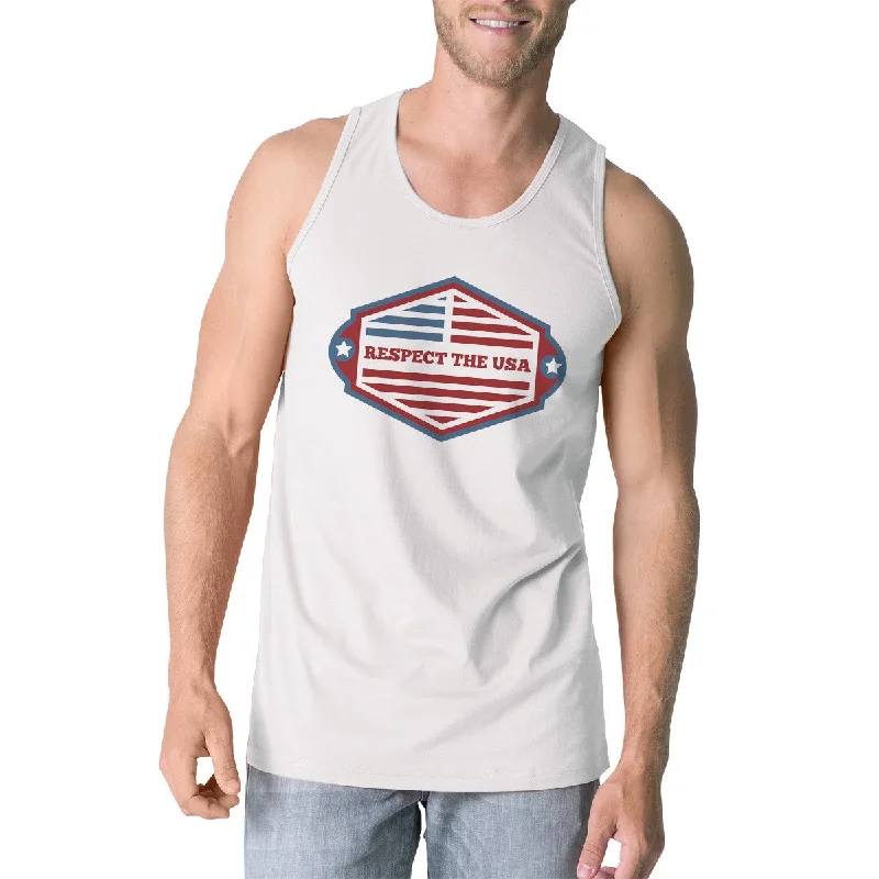 Avant-Garde Style Promotions Respect The USA Mens White Sleeveless Shirt Funny 4th Of July Tanks