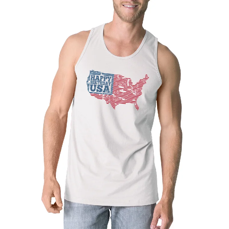 High-End Style Discounts Happy Birthday USA Mens White Sleeveless Tshirt Funny 4 Of July Tee