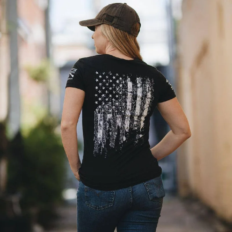 Women's Floral Print Outfit Women's 1776 Flag V-Neck - Black