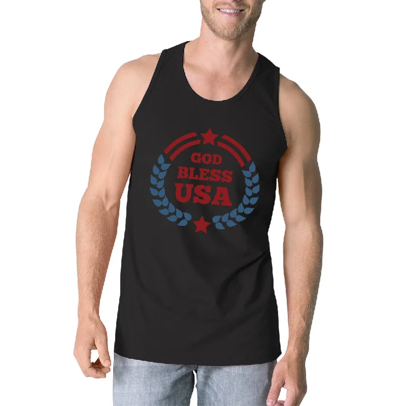 Women's Clothes For Work Events God Bless USA Mens Black Cotton Tank Top Independence Day Gift Idea