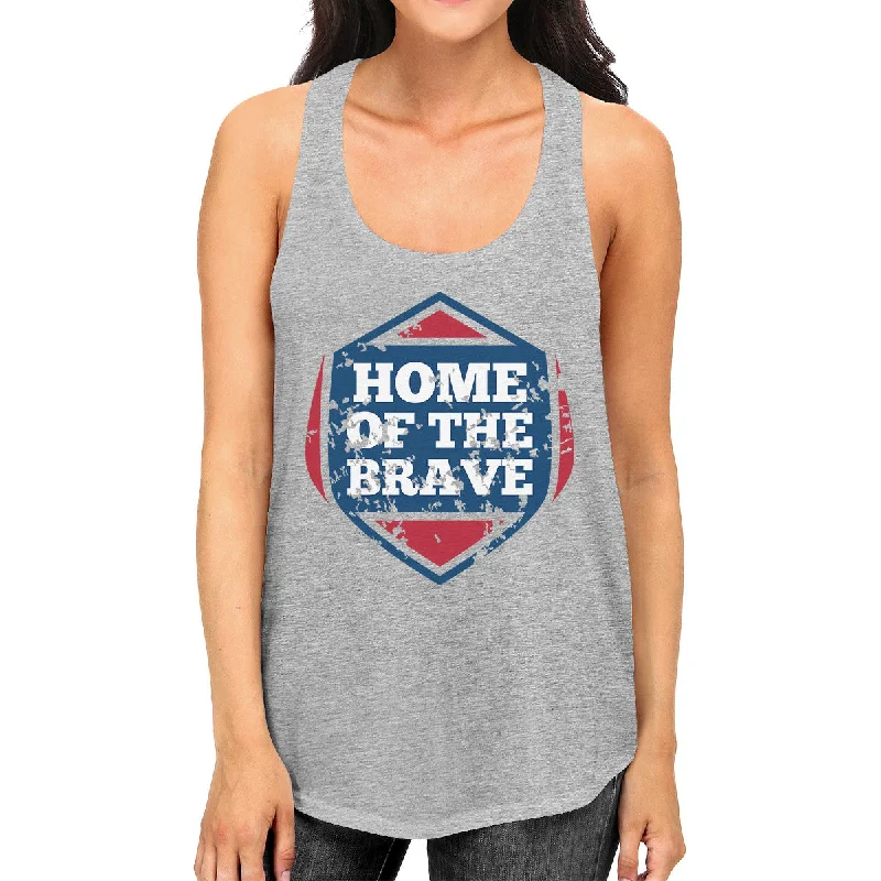 Plus-Size Women's Clothing Home Of The Brave Gray Cotton Unique Graphic Tank Top For Women