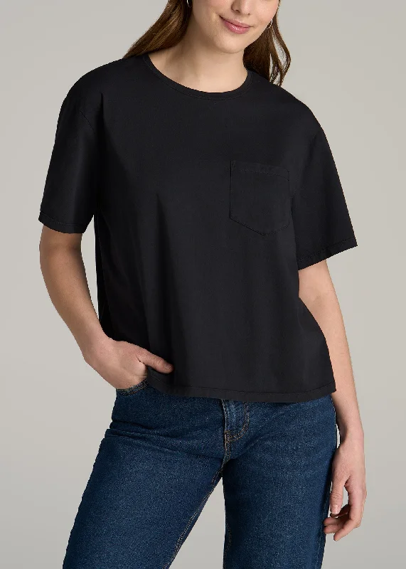 Women's Apparel Boxy Short Sleeve T-Shirt for Tall Women in Black