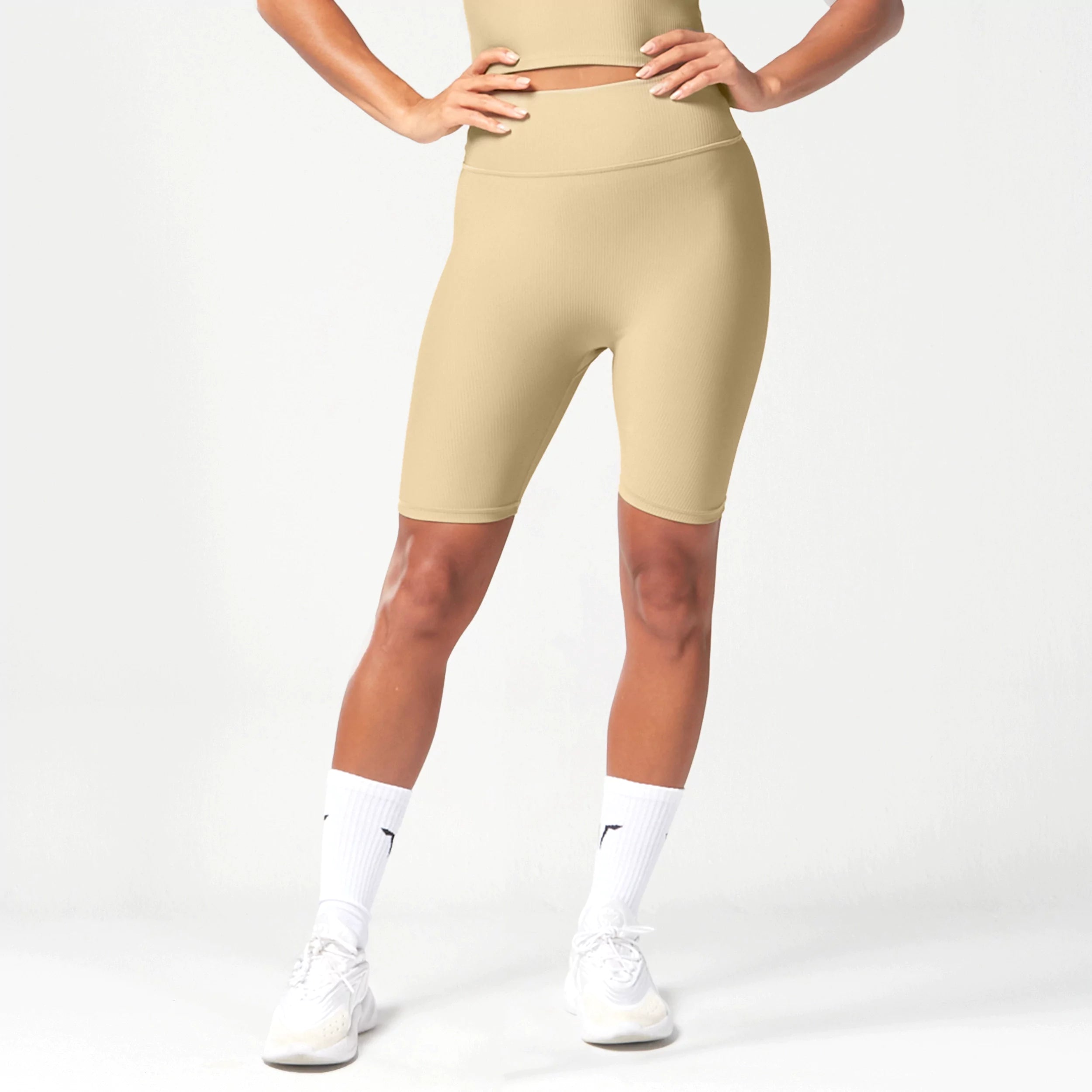 Elegant Fashion Offers Code Ribbed Biker Shorts - Sand