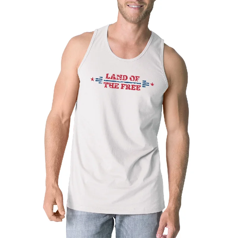 Retro Style Promotions Land Of The Free Mens White Sleeveless T-Shirt Crewneck Cotton Tank