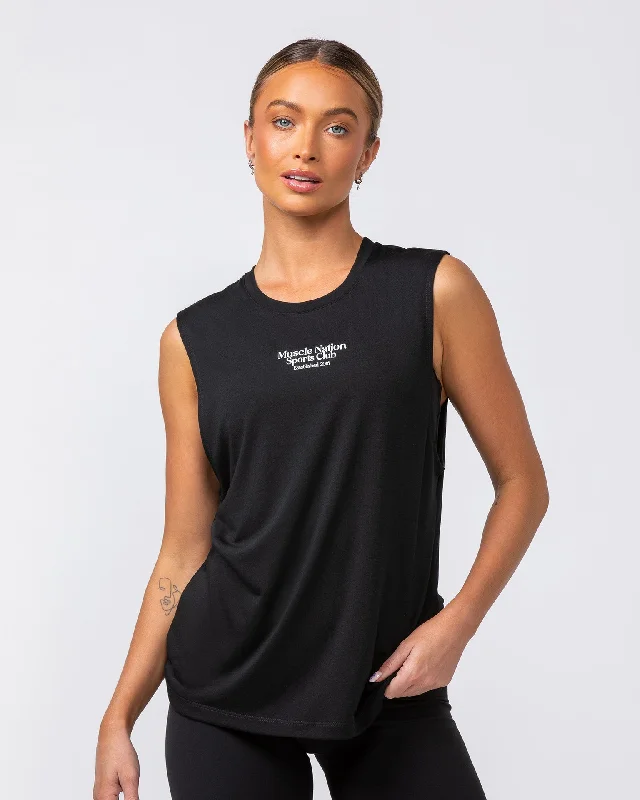 Women's Chic Outerwear Attire College Drop Arm Tank - Black