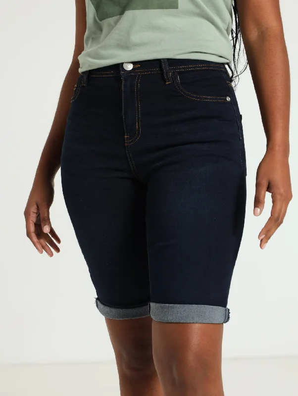 Chic Style Discounts Turn Up Hem Shorts - Dark Wash Ink