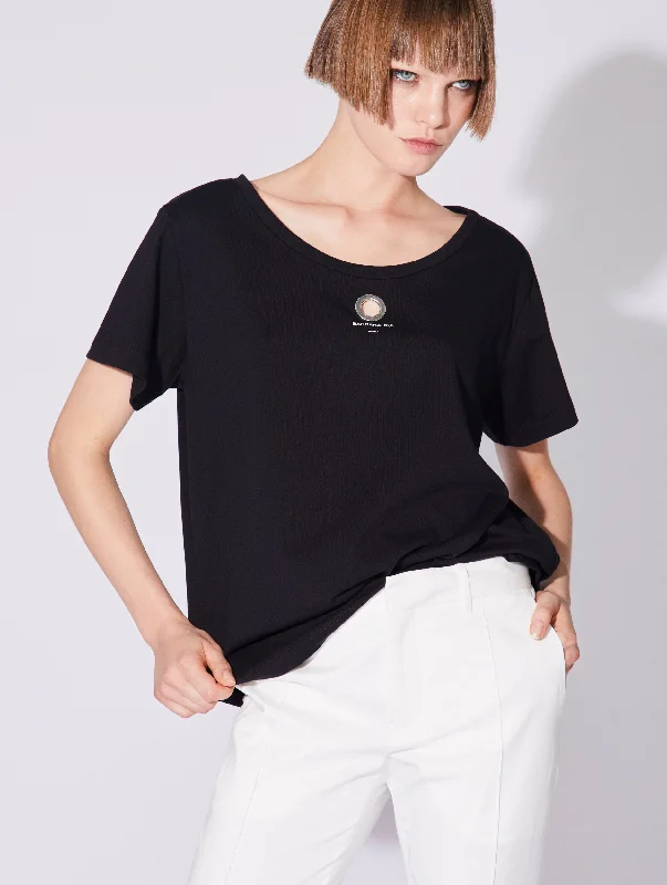 Women's Comfortable Apparel Black cotton jersey short sleeve T-shirt