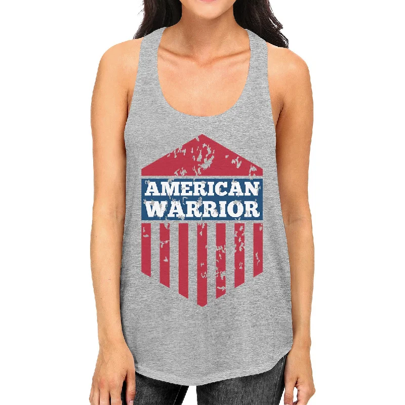 Women's Clothing For Work American Warrior Womens Gray Crewneck Graphic Tanks Gift For Her