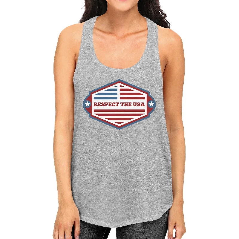 High-Fashion Women's Clothing Respect The USA Womens Gray Sleeveless Tee Funny 4th Of July Tanks